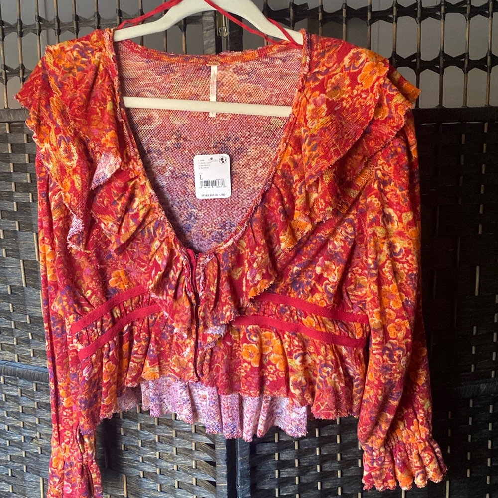 Free People Rudi Ruffle Floral Mix Blouse